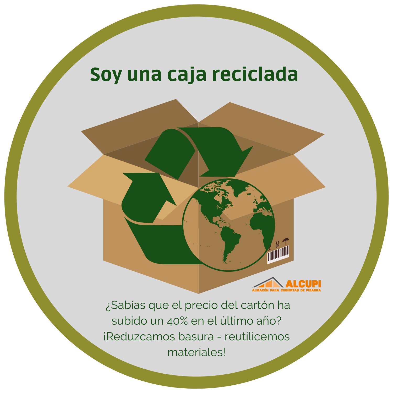 Etiqueta caja reciclada Alcupi